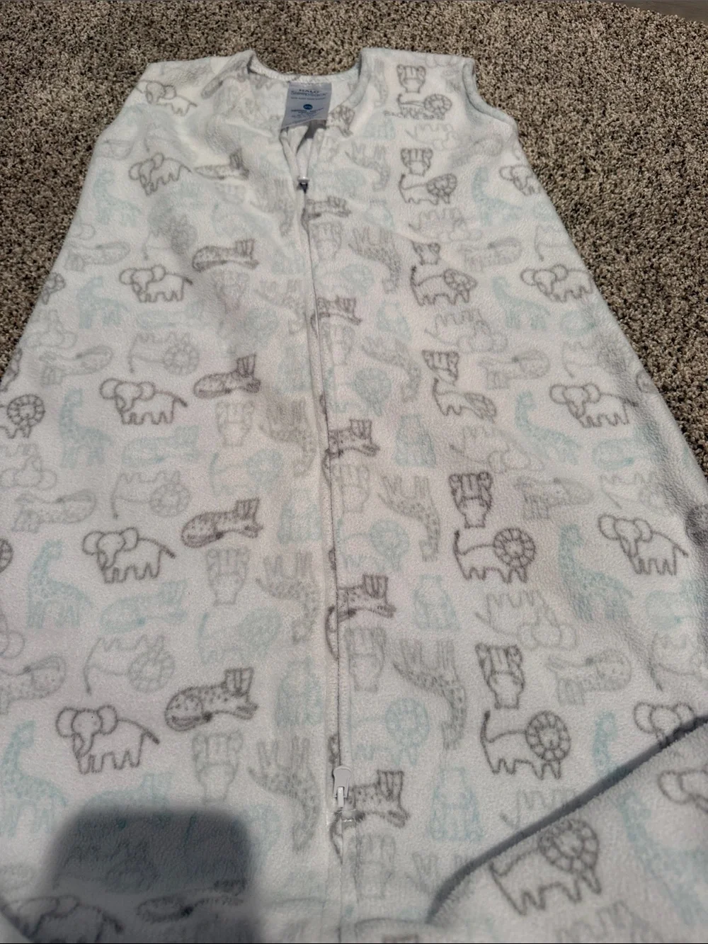 HALO White Sleep Sack with Gray and Light Blue Animal Prints